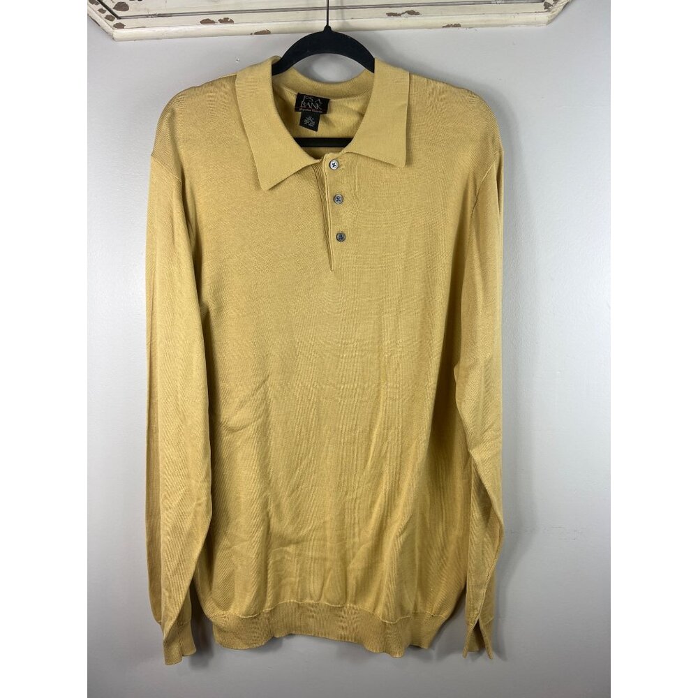 Jos A. Bank Men's Knit Silk Sweater Tan Long Sleeve 3 Button XL